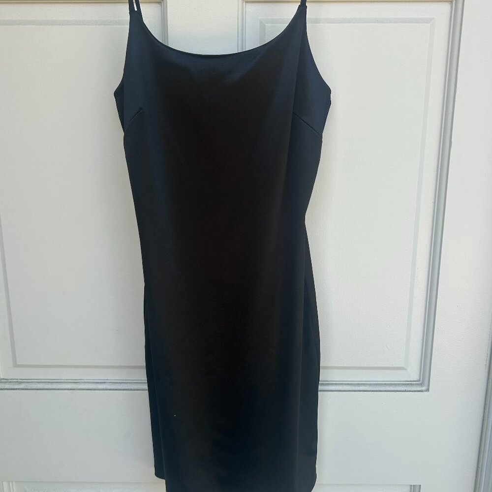 spaghetti strapped black silk dress
